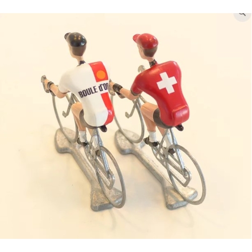 FLANDRIENS Models, 2 x Hand painted Metal Cyclists, Boule d'or jerseys