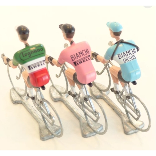 FLANDRIENS Models, 3 x Hand painted Metal Cyclists, Coppi in 3 types jerseys