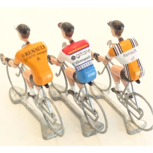 A FLANDRIENS Models, 3 x Hand painted Metal Cyclists, Hinault in 3 types jerseys