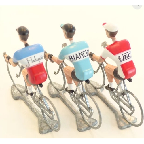 A FLANDRIENS Models, 3 x Hand painted Metal Cyclists, Anquetil in 3 types jerseys