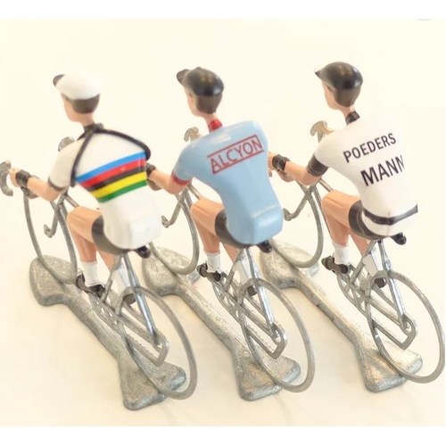 A FLANDRIENS Models, 3 x Hand painted Metal Cyclists, Briek Schotte in 3 types jerseys
