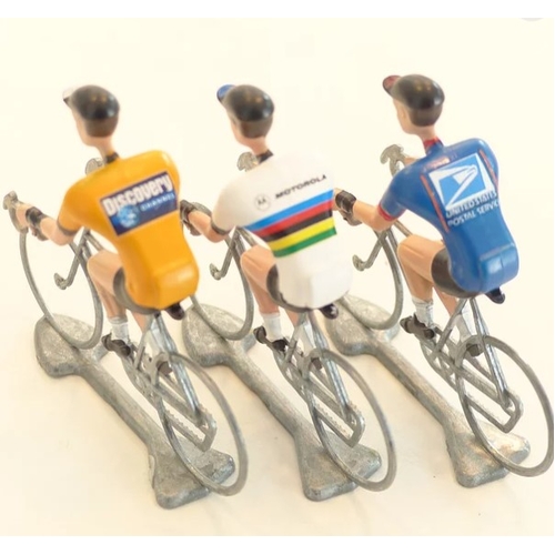 A FLANDRIENS Models, 3 x Hand painted Metal Cyclists, Armstrong in 3 types jerseys