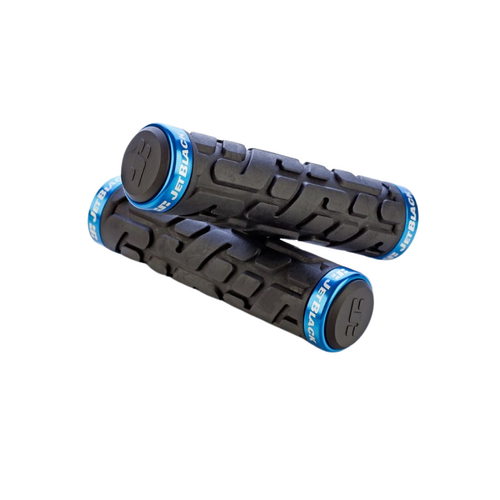 Jet Black Rivet Lock On Grips - Black/Cyan