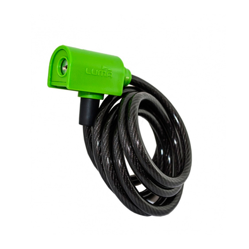 Lock with Green Highlights, Cable 12mm x 1850mm, key lock,  LUMA No1 lock brand in Spain (No Mounting Bracket)