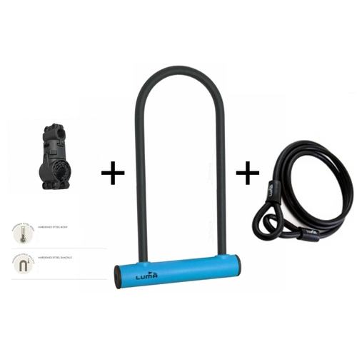 Lock , U lock SET, w/cable loop & mounting Brkt, 180 x 320mm, 12mm  bar thickness, LUMA No1 lock brand in Spain