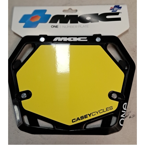 Mac One Race Plate Black w/- Yellow Pro (Casey Cycles)
