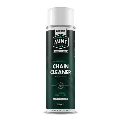CHAIN CLEANER - Oxford Mint Chain Cleaner 500ml,  effective at dissolving and washing away contaminated chain lube and the build-up of oil and dirt on