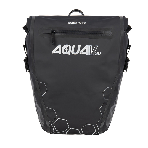 PANNIER BAG Aqua V 20L Single QR Pannier Bag Black, Waterproof roll top closure, Size: 42cm (H) x 32cm (upper) / 23cm (lower) (W) x 17cm (D) Oxford Pr