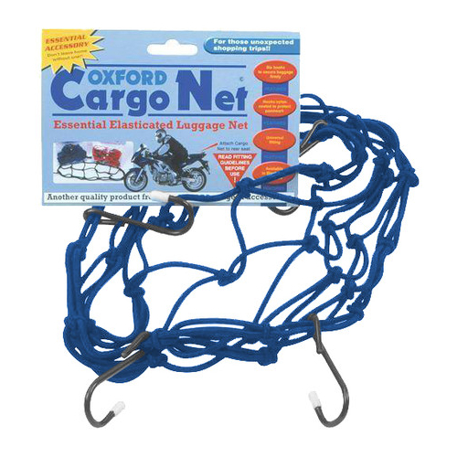 CARGO NET - Strong elasticated webbing, nylon coated, hardened steel hooks, 12" x 12", BLUE   - Oxford Product
