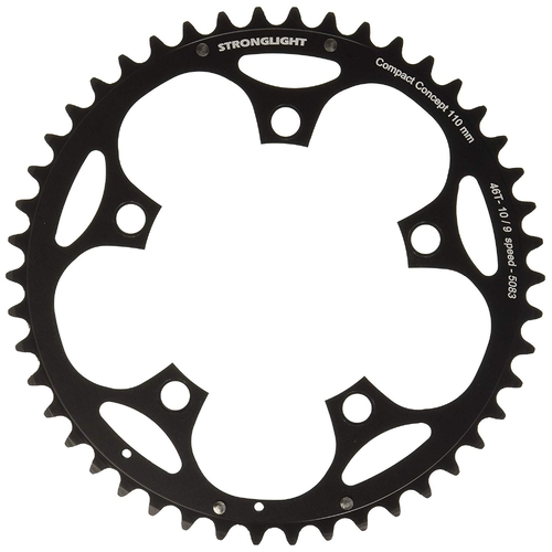 CHAINRING - ROAD "STRONGLIGHT", 46T, 5083 Black - 110mm BCD, 5 Hole for 9/10 Spd (Does NOT have Pickup Points)