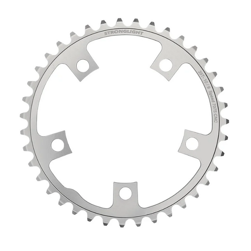 CHAINRING - ROAD "STRONGLIGHT", 39T, 7075 CNC SILVER - 110mm BCD, 5 Hole for 2 x 9/10 Spd