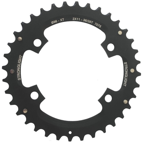 CHAINRING - MTB "STRONGLIGHT" 36T - SHIMANO - 2X11, 7075-T6 BLACK, 2x11 speed, 96 BCD, Outer not threaded, 36T, 4 arms, Quality Stronglight product 27