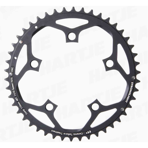 CHAINRING - ROAD "STRONGLIGHT", 50T, 7075 CNC Black CT2 - 130mm BCD, 5 Hole for 10/11 Spd