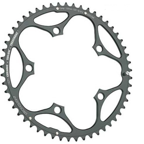 CHAINRING - ROAD "STRONGLIGHT", 53T, 7075 CNC Black CT2 - 130mm BCD, 5 Hole for 10/11 Spd