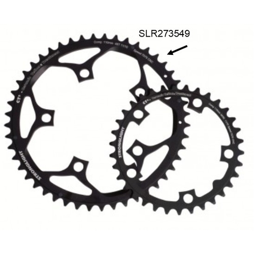 CHAINRING - ROAD "STRONGLIGHT", 52T, 7075 CNC Black CT2 - 110 BCD, 5 Hole for 10/11 Spd