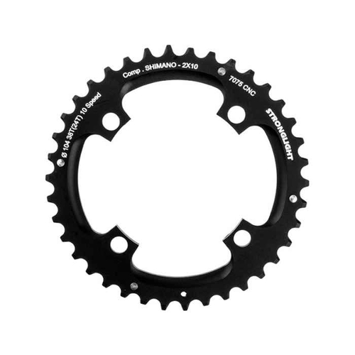 CHAINRING - MTB "STRONGLIGHT" 38T - SHIMANO, 104/64 - 2X10, 7075-T6 BLACK, 2x10 speed, 104 BCD, Outer not threaded, 38T, 4 arms, Quality Stronglight p