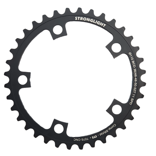 CHAINRING - ROAD "STRONGLIGHT", 36T, 7075 CNC Black CT2 - 110 BCD, 5 Hole for 11 Spd for SRAM (Not E-Tap)