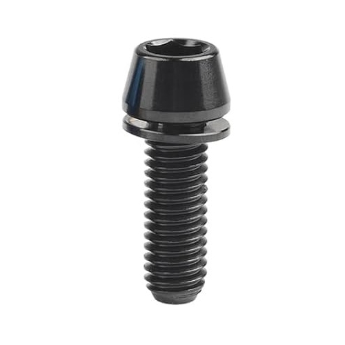 TITANIUM STEM BOLT - M6 x 20mm, Black, Gr 5 Bolt, w/washer, Tapered head (Sold Individually)