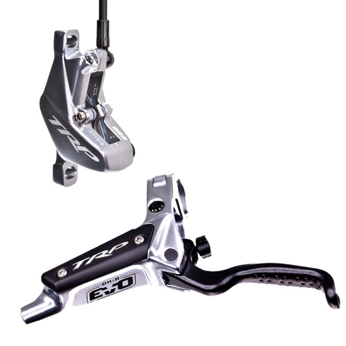 TRP DHR EVO - Front, Disc brake set, front, for right hand, alloy,5mm hose version hydraulic 4-piston. BLUEISH SILVER (Uses 2.3mm Rotor Only - Rotor n
