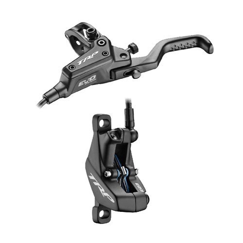 TRP DHR EVO PRO FRONT, Disc brake set, front, for right hand, alloy, hydraulic 4-piston. BLACK (Uses 2.3mm Rotor Only - Rotor not included)