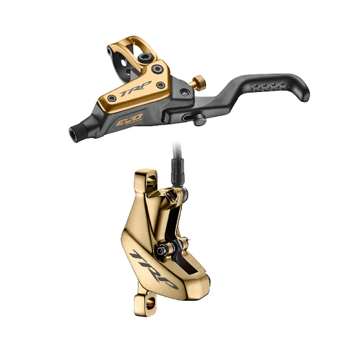 TRP DHR EVO PRO FRONT, Disc brake set, front, for right hand, alloy, hydraulic 4-piston. GOLD (Uses 2.3mm Rotor Only - Rotor not included)