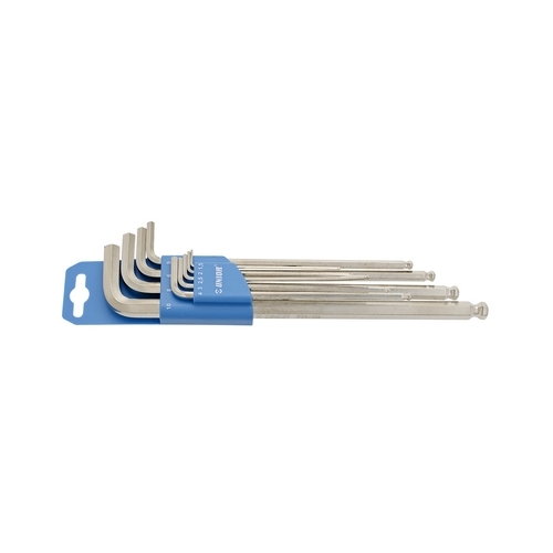Unior,  9x ball-end hex wrench, long type dim. 1.5, 2, 2.5, 3, 4, 5, 6, 8, 10 on plastic clip 608534