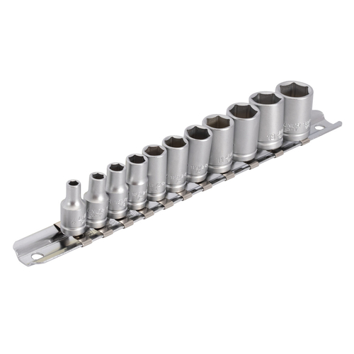 Unior Socket set 1/4" on rail (4, 5, 6, 7, 8, 9, 10, 11, 12, 13, 14mm) 629699 