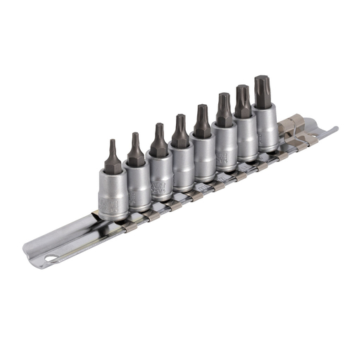 Unior Torx driver socket set with TX profile 1/4" on rail (8, 10, 15, 20, 25, 27, 30, 40) 629696 