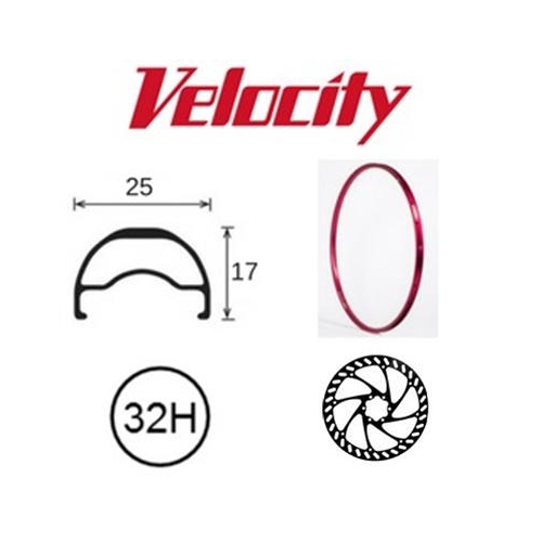 RIM 29er x 20mm - VELOCITY BLUNT SL - 32H - (662 x 20) - Presta Valve - Disc Brake - D/W - RED - Tubeless Ready