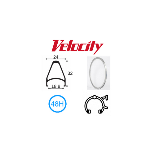 RIM 26" x 18mm - VELOCITY CHUKKER - 48H - (559 x 18) - Presta Valve - Rim Brake - D/W - SILVER