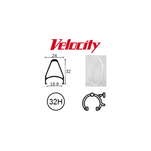 RIM 700c x 18mm - VELOCITY CHUKKER - 32H - (622 x 18) - Presta Valve - Rim Brake - D/W - WHITE (Powder Coated) - MSW