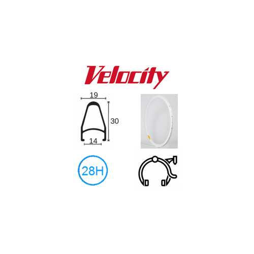 RIM 700c x 14mm - VELOCITY DEEP V - 28H - (622 x 14) - Presta Valve - Rim Brake - D/W - WHITE (Powder Coated)