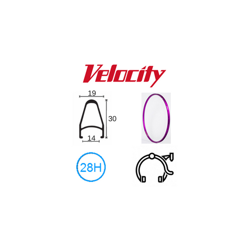 RIM 700c x 14mm - VELOCITY DEEP V - 28H - (622 x 14) - Presta Valve - Rim Brake - D/W - PINK (Powder Coated)