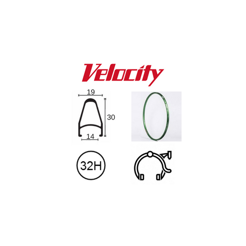RIM 700c x 14mm - VELOCITY DEEP V - 32H - (622 x 14) - Presta Valve - Rim Brake - D/W - OLIVE MIST