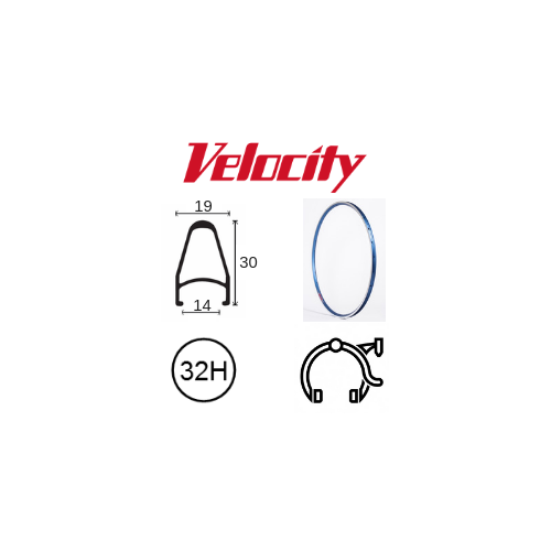 RIM 700c x 14mm - VELOCITY DEEP V - 32H - (622 x 14) - Presta Valve - Rim Brake - D/W - TEAL - MSW