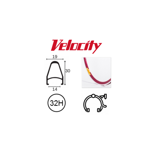 RIM 700c x 14mm - VELOCITY DEEP V - 32H - (622 x 14) - Presta Valve - Rim Brake - D/W - RED - MSW