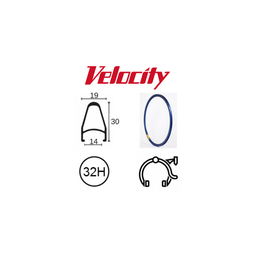 RIM 700c x 14mm - VELOCITY DEEP V - 32H - (622 x 14) - Presta Valve - Rim Brake - D/W - ROYAL BLUE