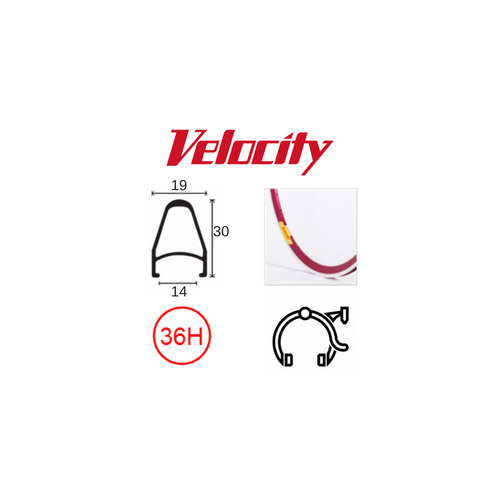 RIM 700c x 14mm - VELOCITY DEEP V - 36H - (622 x 14) - Presta Valve - Rim Brake - D/W - RED - MSW