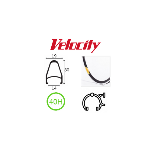 RIM 700c x 14mm - VELOCITY DEEP V - 40H - (622 x 14) - Presta Valve - Rim Brake - D/W - BLACK (Anodised) - MSW