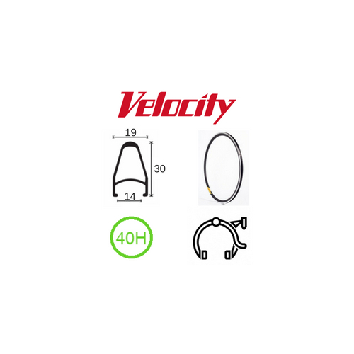 RIM 700c x 14mm - VELOCITY DEEP V - 40H - (622 x 14) - Presta Valve - Rim Brake - D/W - BLACK (Anodised) - MSW