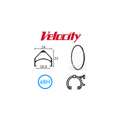 RIM 26" x 18mm - VELOCITY AEROHEAT - 48H - (559 x 18) - Presta Valve - Rim Brake - D/W - BLACK (Anodised) - MSW