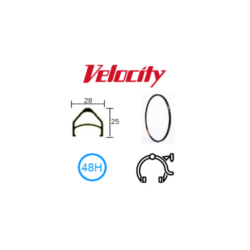 RIM 20" x 23mm - VELOCITY TAIPAN - 48H - (406 x 23) - Presta Valve - Rim Brake - D/W - BLACK (Anodised) - MSW