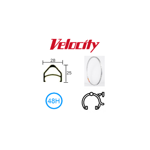 RIM 20" x 23mm - VELOCITY TAIPAN - 48H - (406 x 23) - Presta Valve - Rim Brake - D/W - SILVER (Anodised)