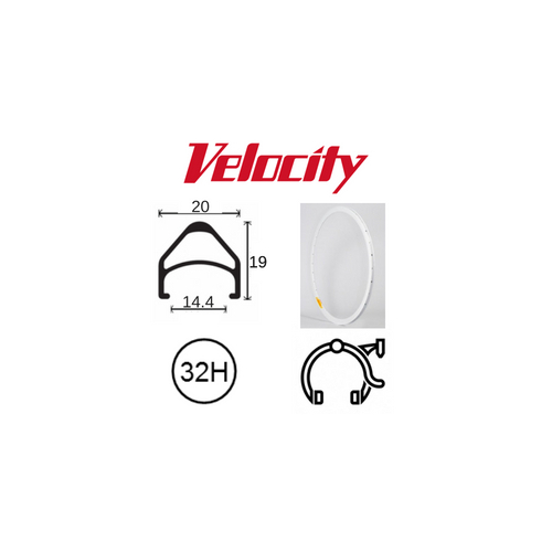 RIM 700c x 14mm - VELOCITY AEROHEAD - 32H - (622 x 14) - Presta Valve - Rim Brake - D/W - WHITE (Powder Coated) - MSW