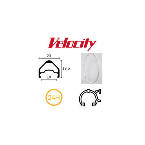 RIM 16 x 1 3/8" x 18mm - VELOCITY A23 - 24H - (349 x 18) - Presta Valve - Rim Brake - D/W - WHITE - MSW