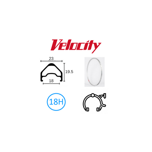 RIM 700c x 18mm - VELOCITY A23 - 18H - (622 x 18) - Presta Valve - Rim Brake - D/W - BRIGHT SILVER - MSW