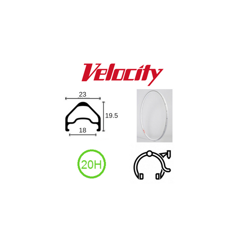 RIM 700c x 18mm - VELOCITY A23 - 20H - (622 x 18) - Presta Valve - Rim Brake - D/W - WHITE - MSW