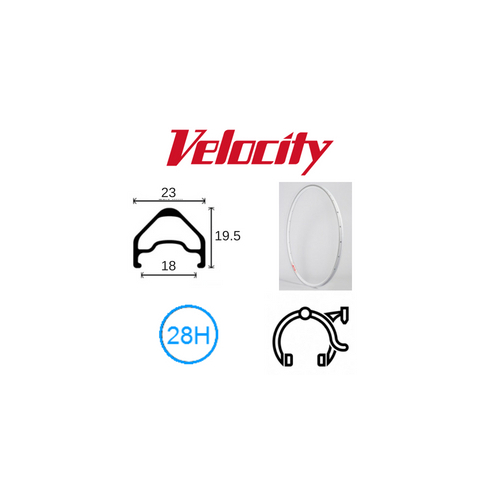 RIM 700c x 18mm - VELOCITY A23 - 28H - (622 x 18) - Presta Valve - Rim Brake - D/W - WHITE