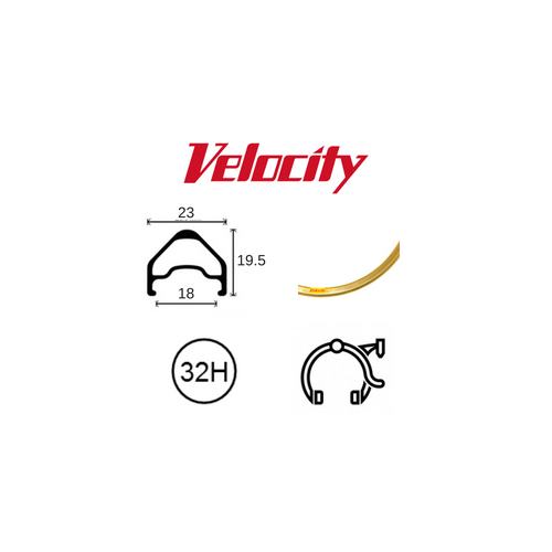 RIM 700c x 18mm - VELOCITY A23 - 32H - (622 x 18) - Presta Valve - Rim Brake - D/W - GOLD - MSW