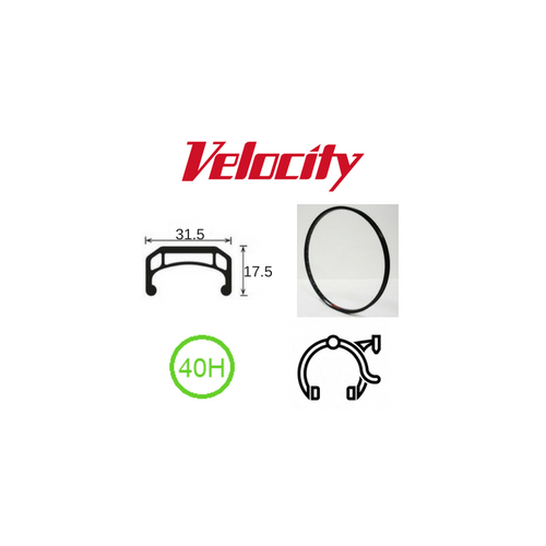 RIM 700c x 26mm - VELOCITY PSYCHO - 40H - (622 x 26) - Schrader Valve - Rim Brake - D/W - BLACK (Powder Coated) - Eyeleted - MSW